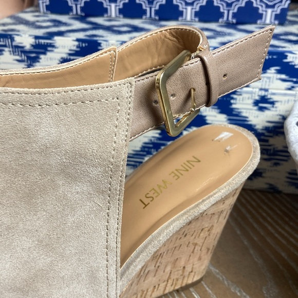 Nine West Paton Leather Peep Toe Ankle Strap Espadrilles Wedge Heel Sandal shoes - Picture 5 of 14
